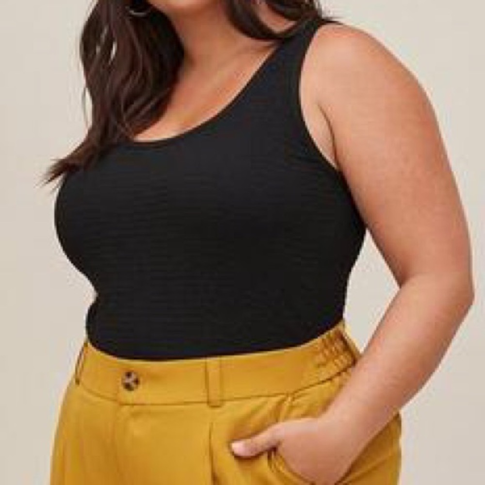 Torrid Women 1X Black Pullover Knit Smocked Double Scoop Neck Tank Top